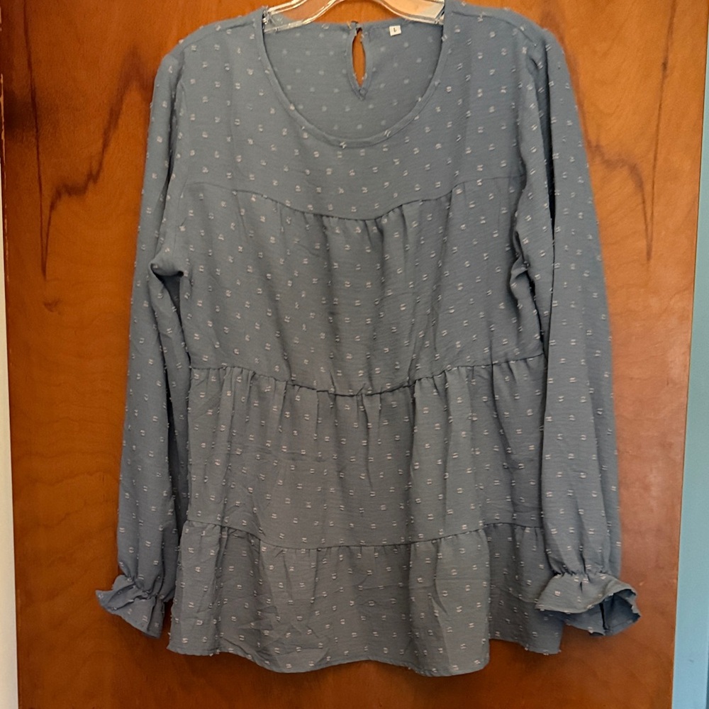 Long Sleeve Blue Tiered Peasant Top